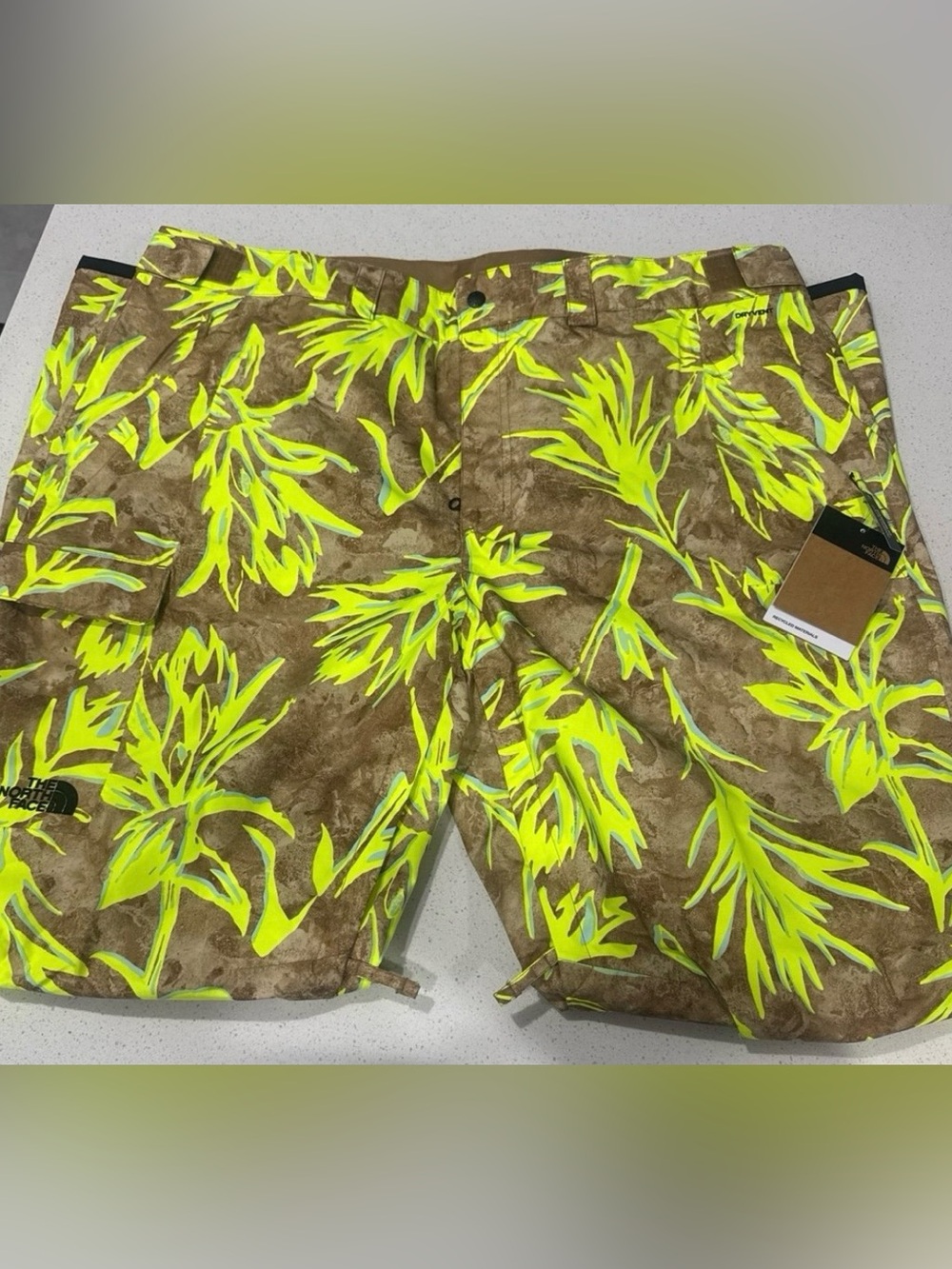 The North Face Neon Yellow & Brown Floral Print Shorts
